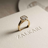2 CTW Cushion Cut Lab Grown Diamond Bezel Set Elarisse Ring Gold