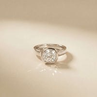 2 CTW Cushion Cut Lab Grown Diamond Bezel Set Elarisse Ring White