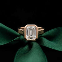 Velmira 2 CTW Emerald Cut Lab Grown Diamond Bezel Set Ring Rose Gold