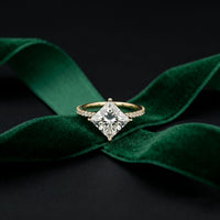 The Everleigh 3 CT Princess Cut Lab Grown Diamond Pave Engagement Ring Gold