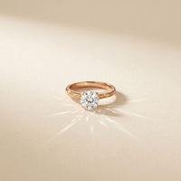 1 CT Round Lab Grown Diamond Celestial Carved Ring Rose Gold
