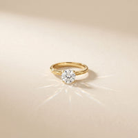 1 CT Round Lab Grown Diamond Celestial Carved Ring Gold