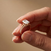 2.90 Ct Emerald Cut Split Shank Pavé Lab Grown Diamond Ring Rose Gold