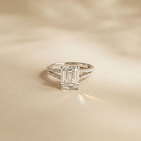 2.90 Ct Emerald Cut Split Shank Pavé Lab Grown Diamond Ring White Gold