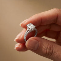 2.90CTW Emerald Lab Grown Diamond Golden Split Shank Ring White