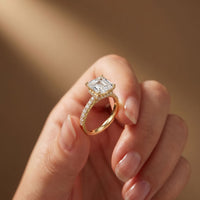 3.70CTW Asscher Cut Lab Grown Diamond Luxe Pavé Engagement Ring Gold