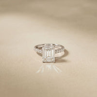3.70 CTW Emerald Cut Lab Grown Diamond Luxe Pave Engagement Ring White