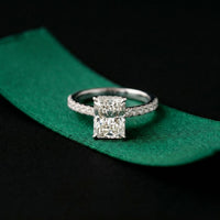 3.15CTW Radiant Cut Lab Grown Diamond Velvet Pave Engagement Ring White