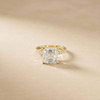 4.60CTW Asscher Cut Lab Grown Diamond Soleil PavE Engagement Ring Gold