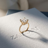 4.60CTW Asscher Cut Lab Grown Diamond Soleil PavE Engagement Ring Gold
