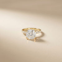 4.60CTW Cushion Lab Grown Diamond Aureline Pave Ring Gold
