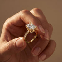 4.60CTW Emerald Lab Grown Diamond Velmora Pave Ring Gold