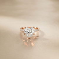 4.50CTW Heart Cut Lab Grown Diamond Rosavelle Pave Ring Rose Gold