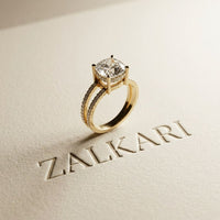 3.40CTW Cushion Cut Cathedral Pavé Lab Grown Diamond Engagement Ring For Women Gold