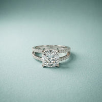 3.40CTW Cushion Cut Cathedral Pavé Lab Grown Diamond Engagement Ring For Women White