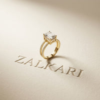 3.40CTW Emerald Cut Split Shank Pavé Lab Grown Diamond Engagement Ring For Women Gold