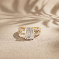 3.40CTW Emerald Cut Split Shank Pavé Lab Grown Diamond Engagement Ring For Women Gold