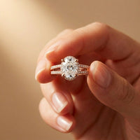 3.45CTW Oval Cut Elegant Double Row Lab Grown Diamond Engagement Ring For Women Rose Gold