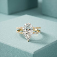 3.40CTW Pear Cut Floating Split Shank Lab Grown Diamond Engagement Ring For Women Gold