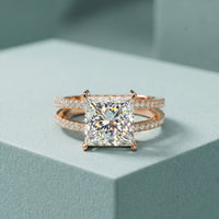 3.45CTW Princess Cut Contemporary Pavé Lab Grown Diamond Engagement Ring For Women Rose Gold
