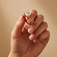 3.45CTW Princess Cut Contemporary Pavé Lab Grown Diamond Engagement Ring For Women Rose Gold