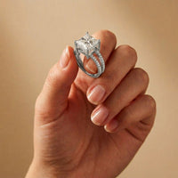 3.45CTW Princess Cut Contemporary Pavé Lab Grown Diamond Engagement Ring For Women White