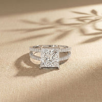 3.45CTW Princess Cut Contemporary Pavé Lab Grown Diamond Engagement Ring For Women White