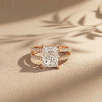 3.40CTW Radiant Cut Refined Split Shank Lab Grown Diamond Engagement Ring For Women Rose Gold