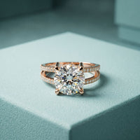 3.45CTW Round Cut Luxe Double Shank Lab Grown Diamond Engagement Ring For Women Rose Gold