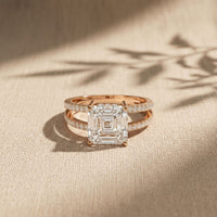 3.40CTW Asscher Cut Sculpted Split Shank Lab Grown Diamond Engagement Ring For Women Rose Gold