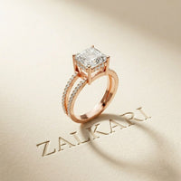 3.40CTW Asscher Cut Sculpted Split Shank Lab Grown Diamond Engagement Ring For Women Rose Gold