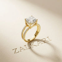 3.40CTW Asscher Cut Sculpted Split Shank Lab Grown Diamond Engagement Ring For Women Gold