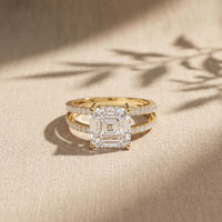3.40CTW Asscher Cut Sculpted Split Shank Lab Grown Diamond Engagement Ring For Women Gold