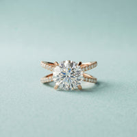 4CTW Round Cut Twisted Split Shank Lab Grown Diamond Engagement Ring For Women Rose Gold