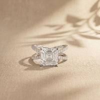 4CTW Asscher Cut Twisted Crossover Lab Grown Diamond Engagement Ring For Women White