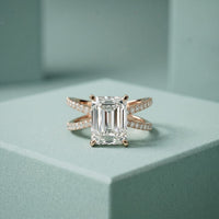 4CTW Emerald Cut Interwoven Band Lab Grown Diamond Engagement Ring For Women Rose Gold