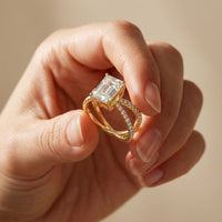 4CTW Emerald Cut Interwoven Band Lab Grown Diamond Engagement Ring For Women Gold