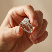 4CTW Emerald Cut Interwoven Band Lab Grown Diamond Engagement Ring For Women White