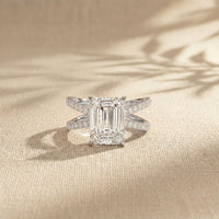 4CTW Emerald Cut Interwoven Band Lab Grown Diamond Engagement Ring For Women White