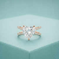 4CTW Heart Cut Contemporary Crossover Lab Grown Diamond Engagement Ring For Women Rose Gold