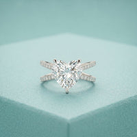 4CTW Heart Cut Contemporary Crossover Lab Grown Diamond Engagement Ring For Women White