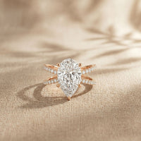 4CTW Pear Cut Graceful Crossover Lab Grown Diamond Engagement Ring For Women Rose Gold