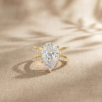 4CTW Pear Cut Graceful Crossover Lab Grown Diamond Engagement Ring For Women Gold