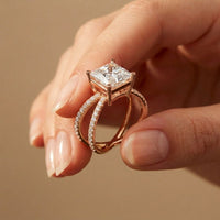 4CTW Princess Cut Sculptural Twist Lab Grown Diamond Engagement Ring For Women Rose Gold