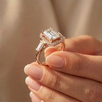 2.85CTW Emerald Cut Halo Lab Grown Diamond Engagement Ring For Women Rose Gold