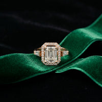 2.85CTW Emerald Cut Halo Lab Grown Diamond Engagement Ring For Women Rose Gold