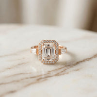 2.85CTW Emerald Cut Halo Lab Grown Diamond Engagement Ring For Women Rose Gold