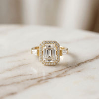 2.85CTW Emerald Cut Halo Lab Grown Diamond Engagement Ring For Women Gold