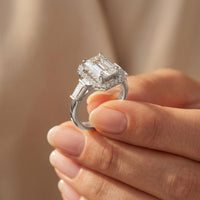 2.85CTW Emerald Cut Halo Lab Grown Diamond Engagement Ring For Women White