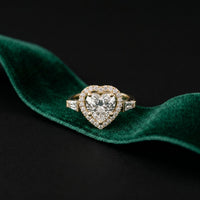2.85CTW Heart Cut Halo Lab Grown Diamond Engagement Ring For Women Gold